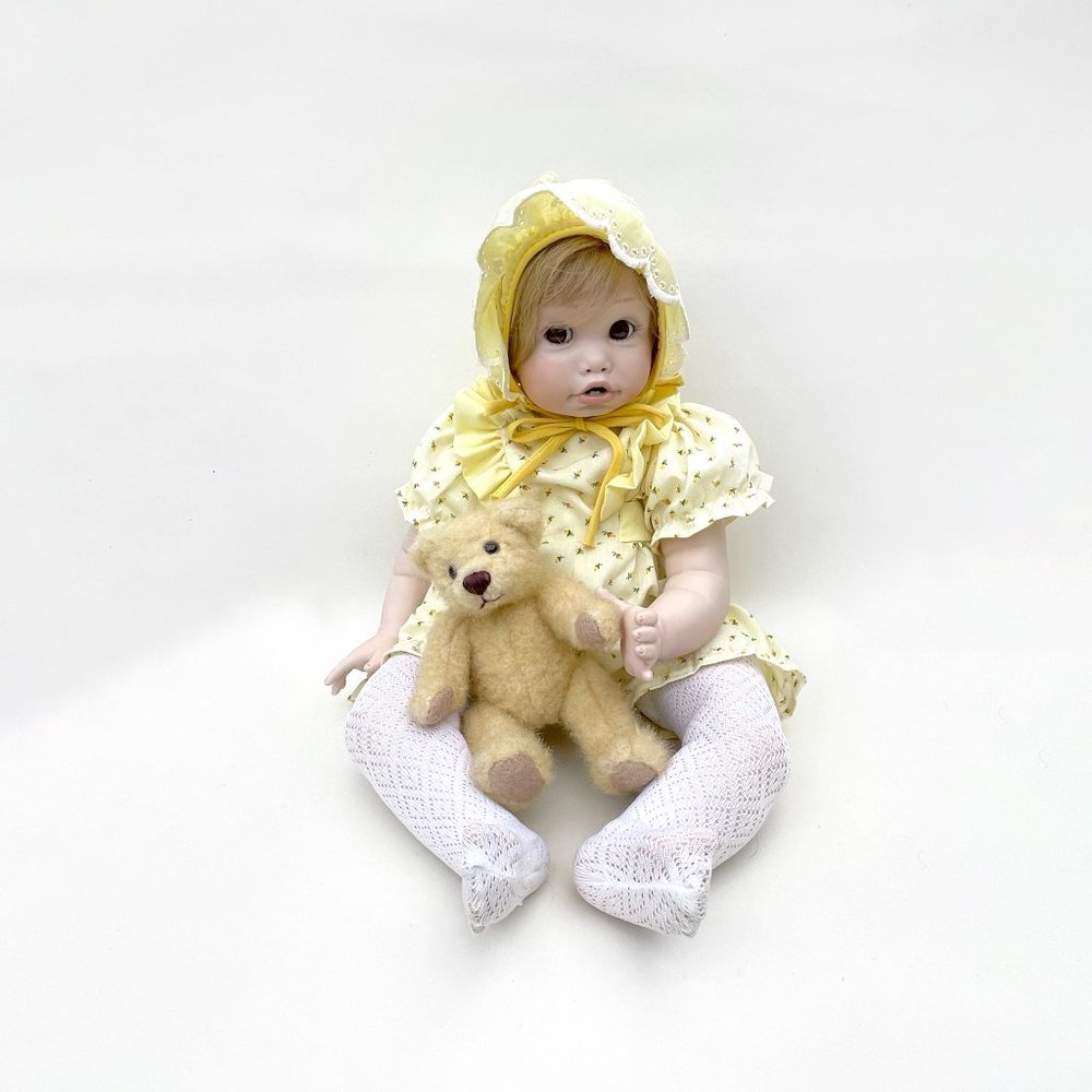 Vintage 1991 Cindy Marschner 20" Reproduction 'Angel Love' Porcelain Doll & Bear